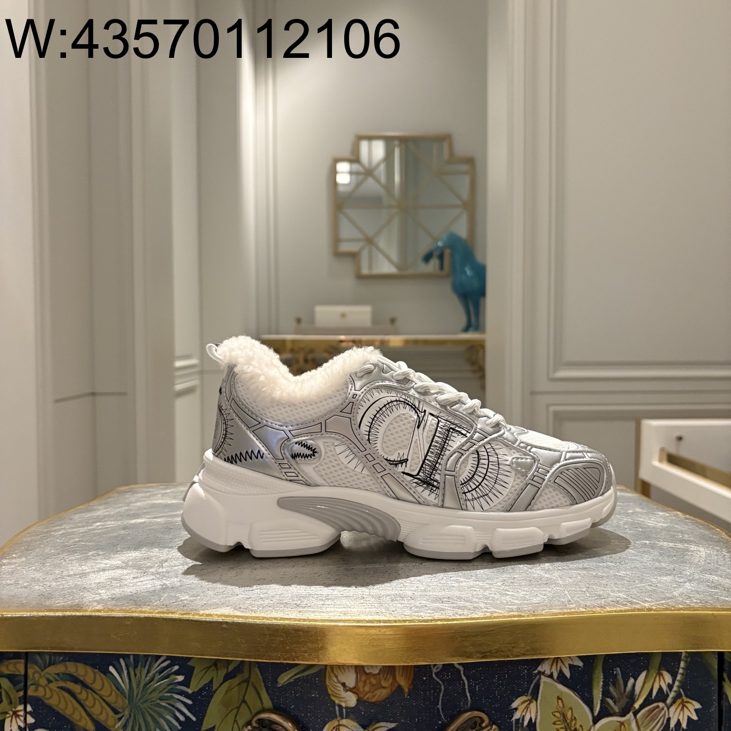 [QR 5009] 디올 디올알프스 디올 크로노 스니커즈 메쉬 자수 은색 화이트