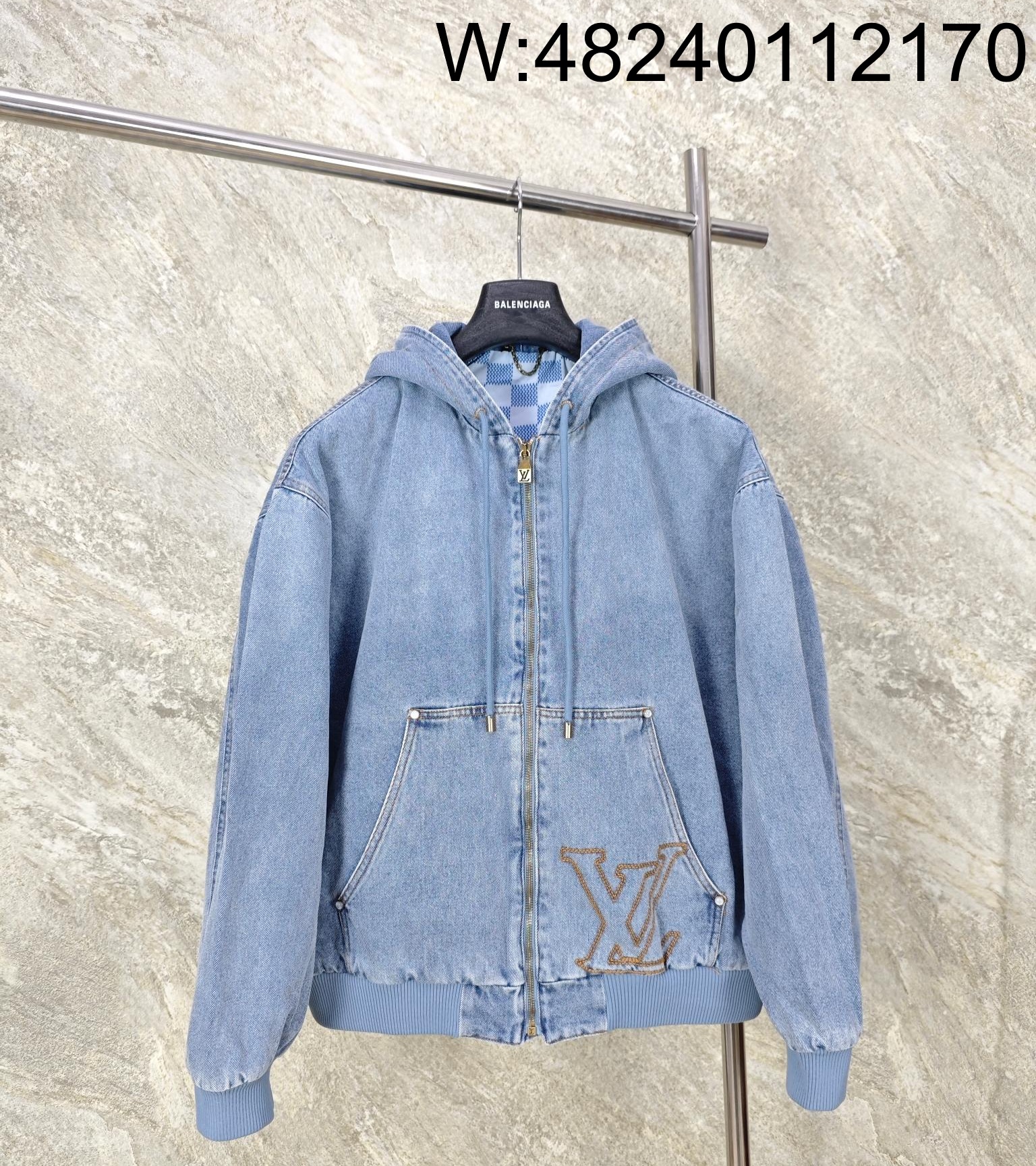 GTR공장 루이비통 LV자수 후드 데님 자켓 라이트 블루