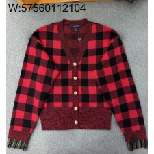 TJ공장 루이비통 다미에 배색 체크 가디건 레드