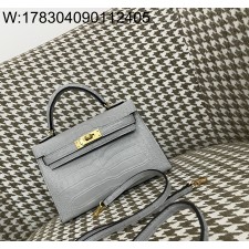 [장인의집] 에르메스 켈리 19 금장 악어가죽 mz 그레이