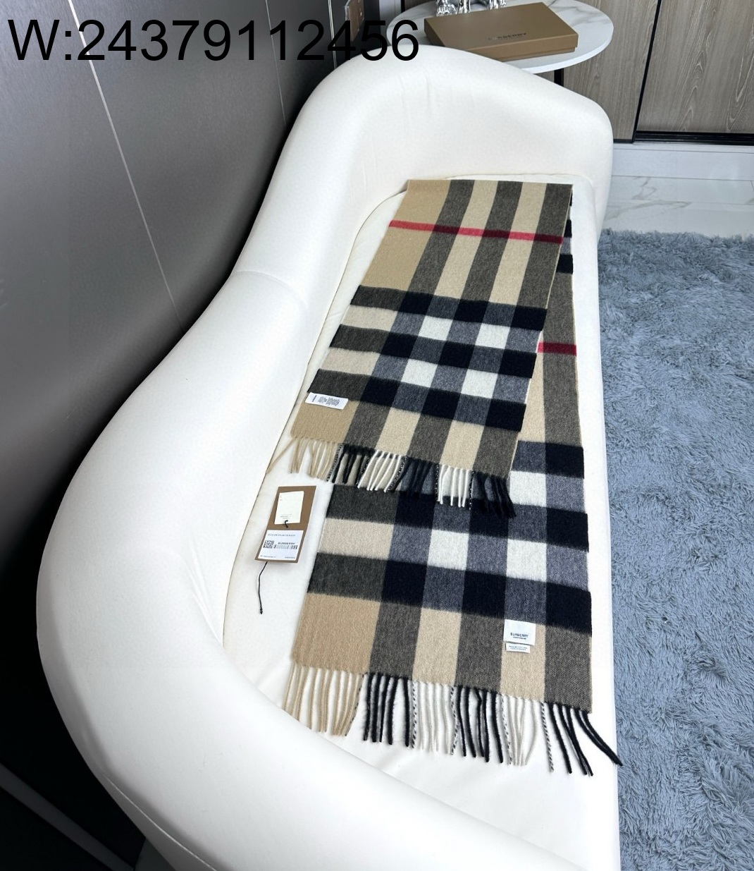 AGG 버버리 캐시미어 클래식 체크 스카프 40*180cm 베이지 