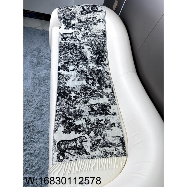 AGG 디올 트왈 드 주이 소바쥬 스카프 블랙 캐시미어 울