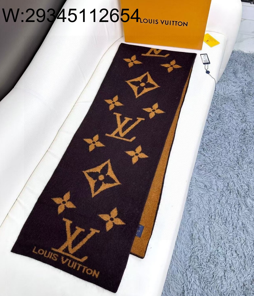 AGG 루이비통 빈티지 모노그램 캐시미어 스카프 브라운 180*32cm