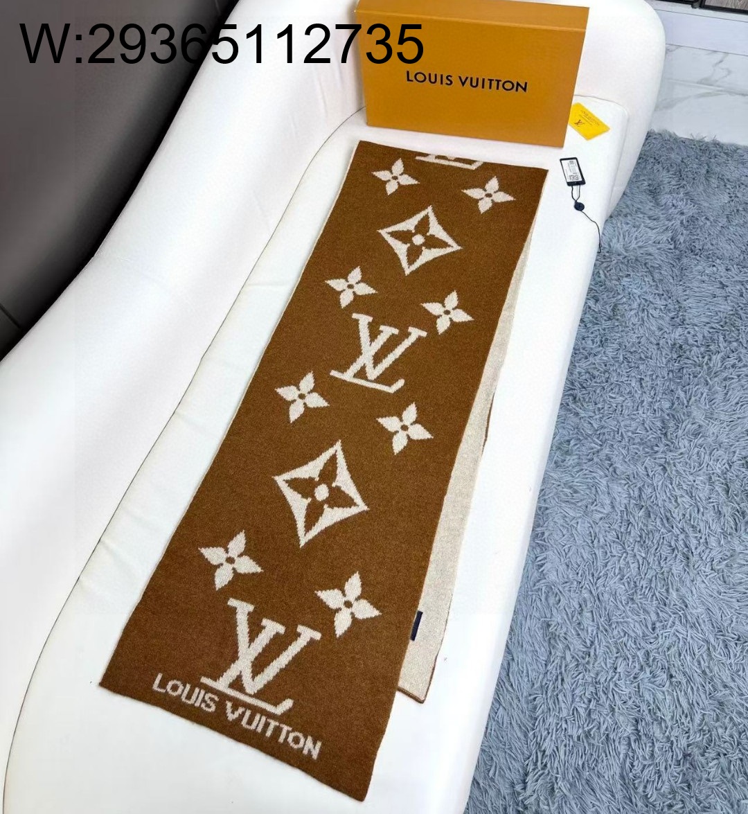 AGG 루이비통 빈티지 모노그램 캐시미어 스카프 브라운 180*32cm