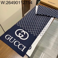 AGG 구찌 GG로고 모노그램 캐시미어 스카프 네이비 32*200cm