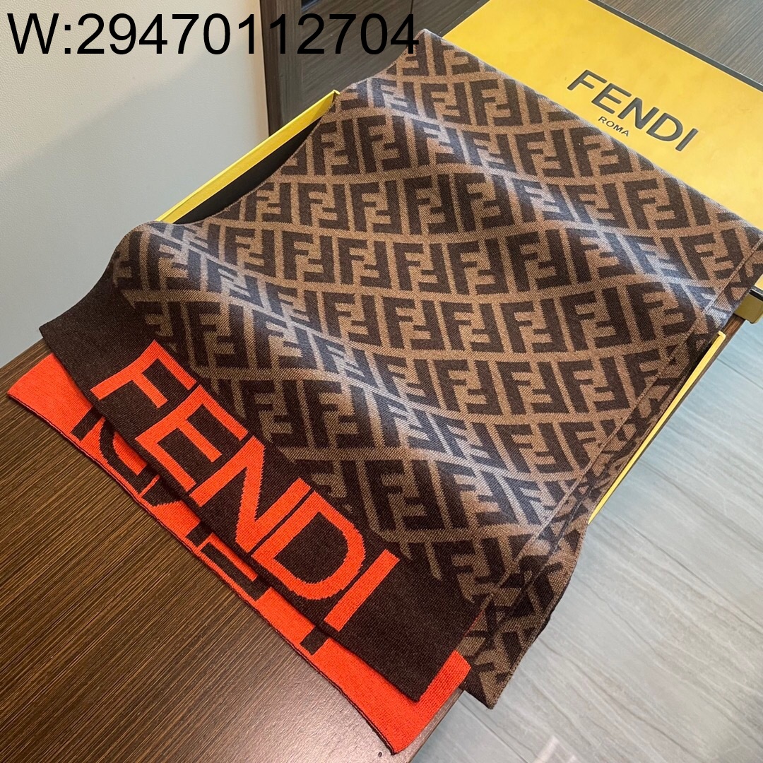 AGG 펜디 올 오버 FF로고 모노그램 스카프 32*200cm 브라운