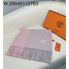 AGG 에르메스 H로고 배색 태슬 스카프 36*180cm 핑크 양털