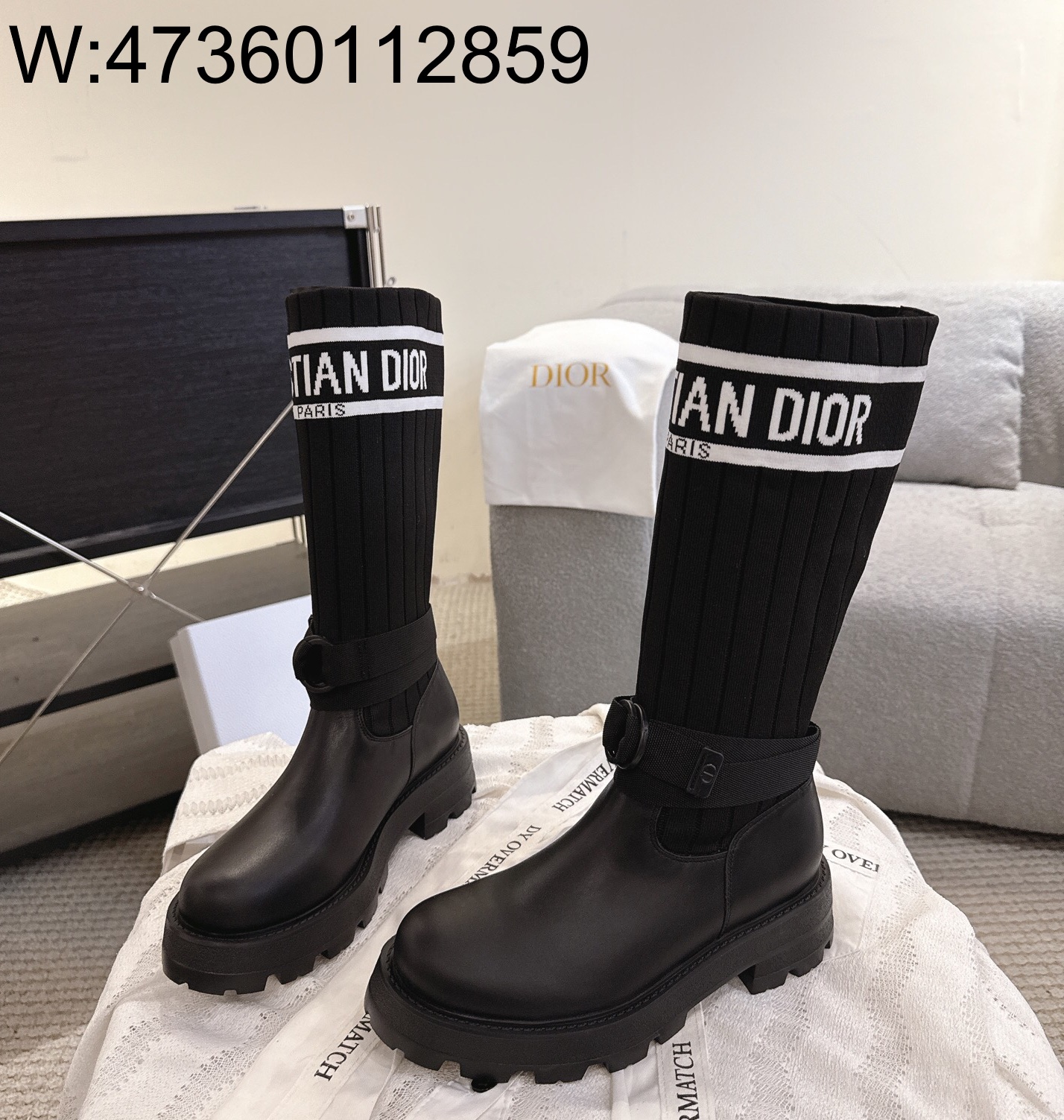 [327] 디올 D-메이저 롱 부츠 카프스킨 앤 테크니컬 니트 블랙