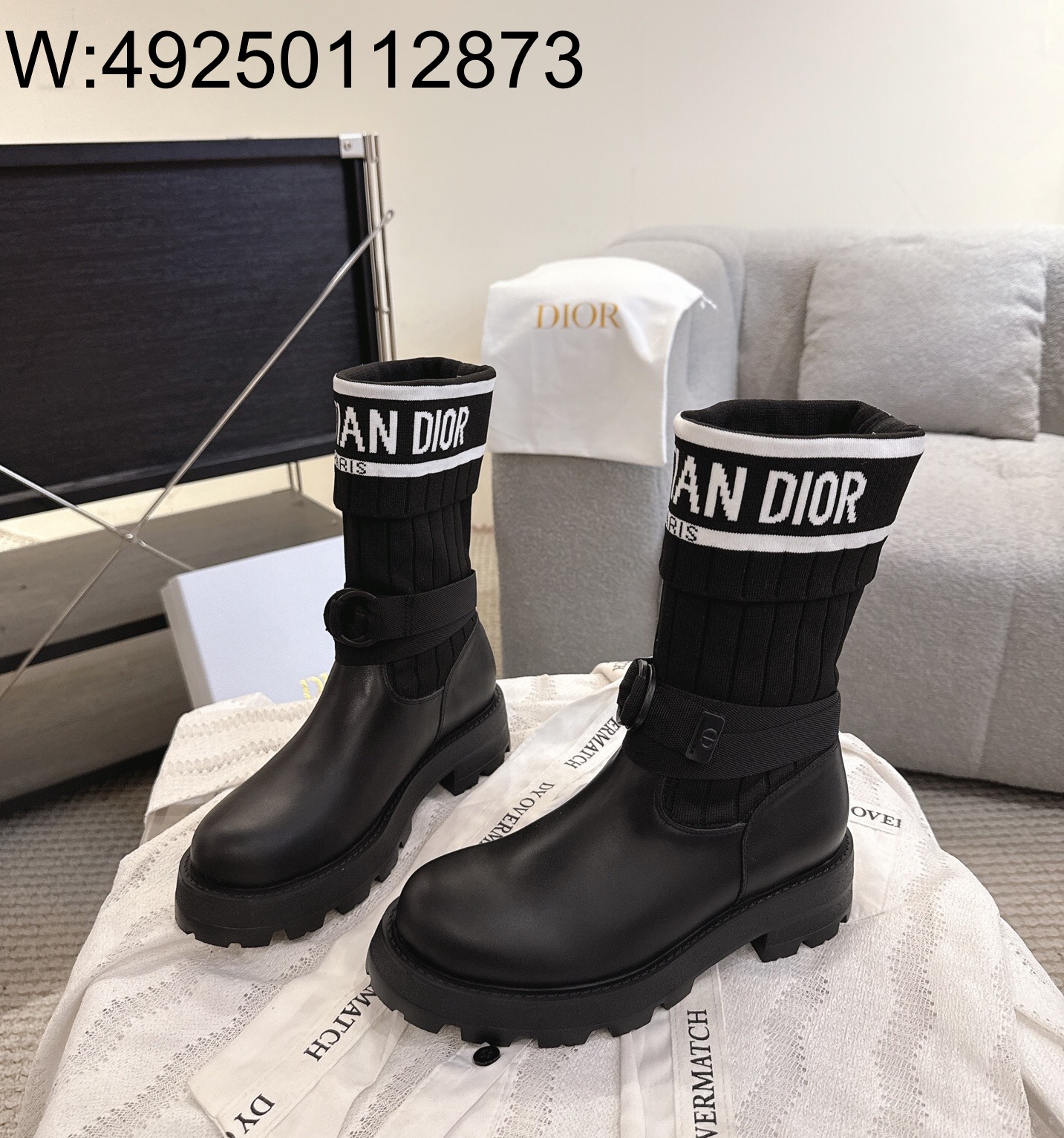 [327] 디올 D-메이저 앵클 부츠 카프스킨 앤 테크니컬 니트 블랙