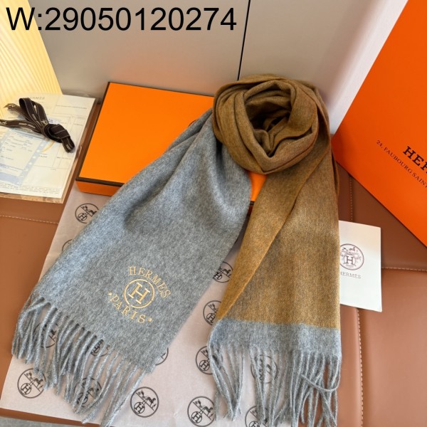 AGG 에르메스 H 자수 캐시미어 배색 스카프 옐로우 30*180cm