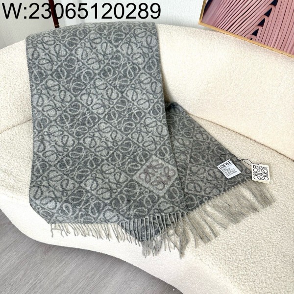 AGG 로에베 올 오버 아나그램 스카프 그레이 38*180cm 양털90% 캐시미어10%