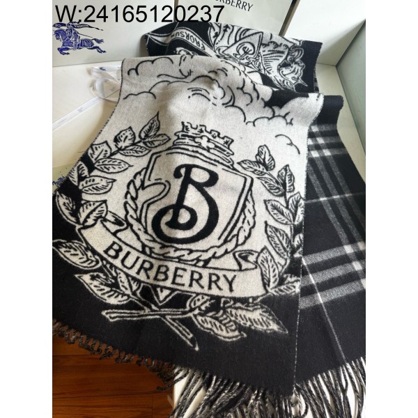 AGG 버버리 양면 캐시미어 스카프 블랙 210*50cm 캐시미어100%