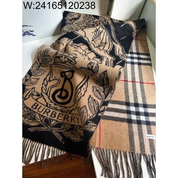 AGG 버버리 양면 캐시미어 스카프 카키 210*50cm 캐시미어100%