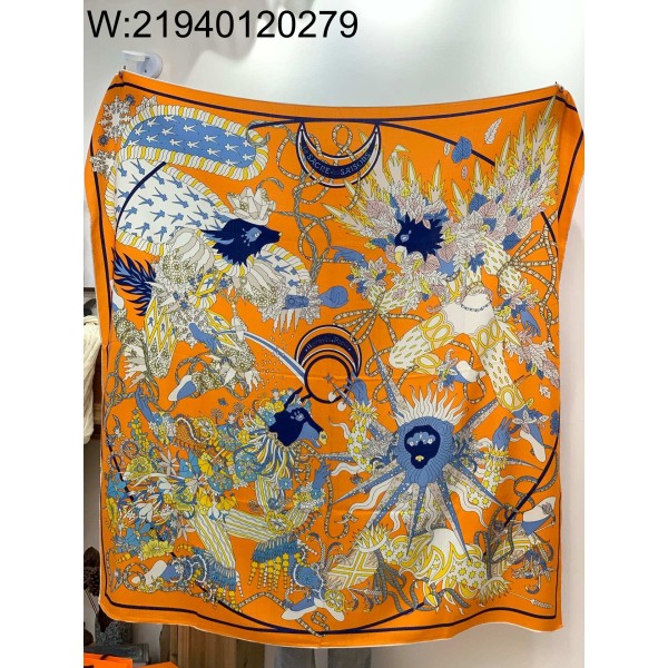 AGG 에르메스 아트 동물 스퀘어 스카프 140*140cm 오랜지 70%캐시미어 30%실크