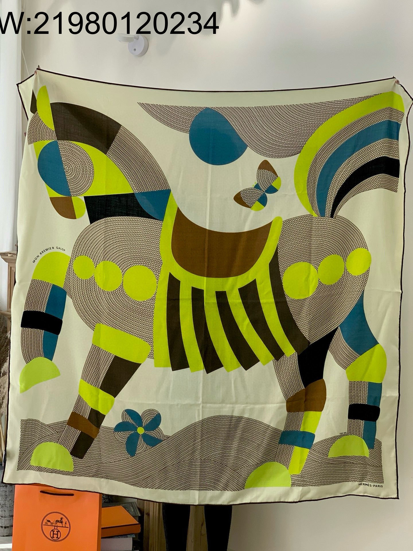 AGG 에르메스 점보 기하 말 배색 스퀘어 스카프 140*140cm 70%캐시미어 30%실크