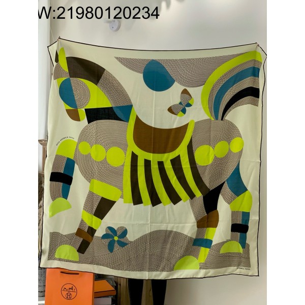 AGG 에르메스 점보 기하 말 배색 스퀘어 스카프 140*140cm 70%캐시미어 30%실크