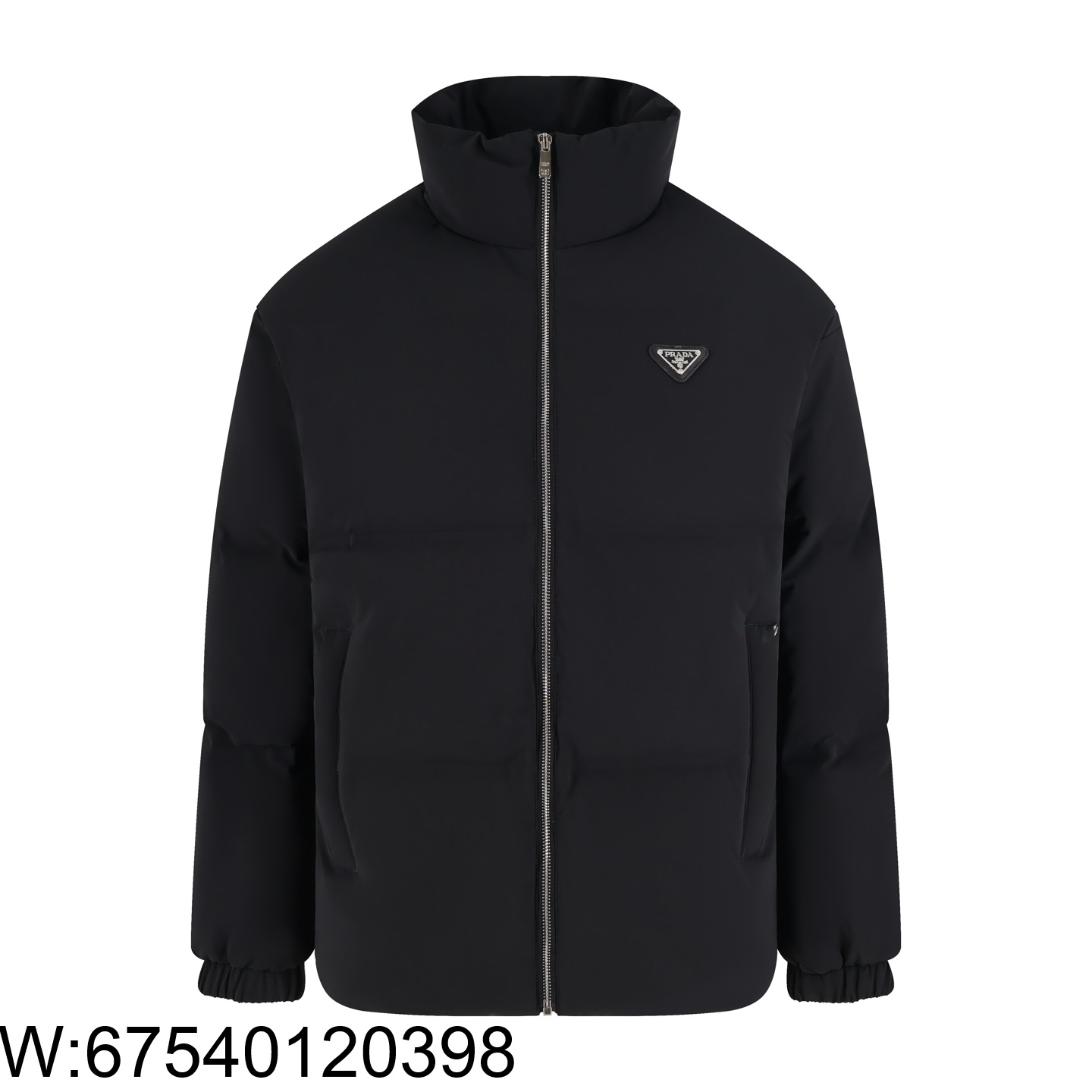 [잔디집2] 프라다 삼각 로고 배이직 지퍼 패딩 블랙