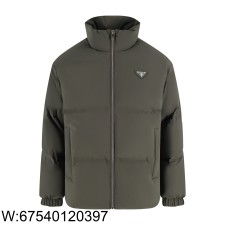 [잔디집2] 프라다 삼각 로고 배이직 지퍼 패딩 그린