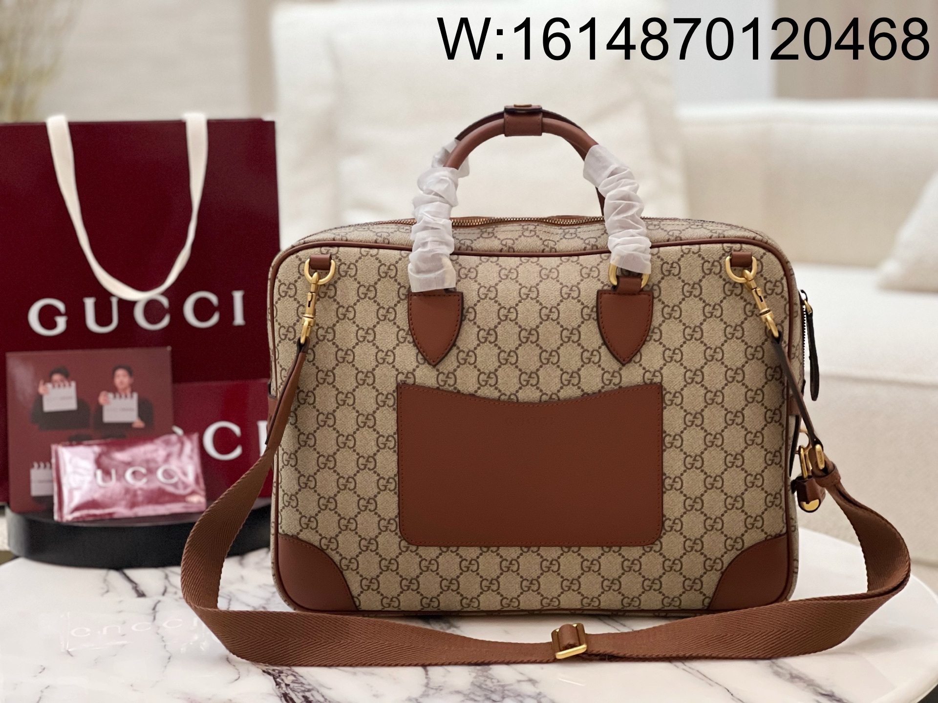 [JHL] 구찌 GG 엠블럼 미디움 브리프케이스 베이지 다크 브라운 821149 40*30*6cm