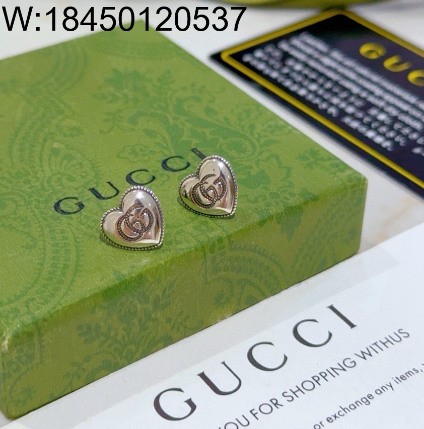 AGG 구찌 빈티지 GG로고 하트 귀걸이 실버