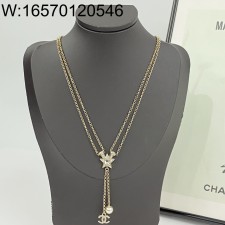 AGG 샤넬 별 이중 체인 태슬 목걸이 골드
