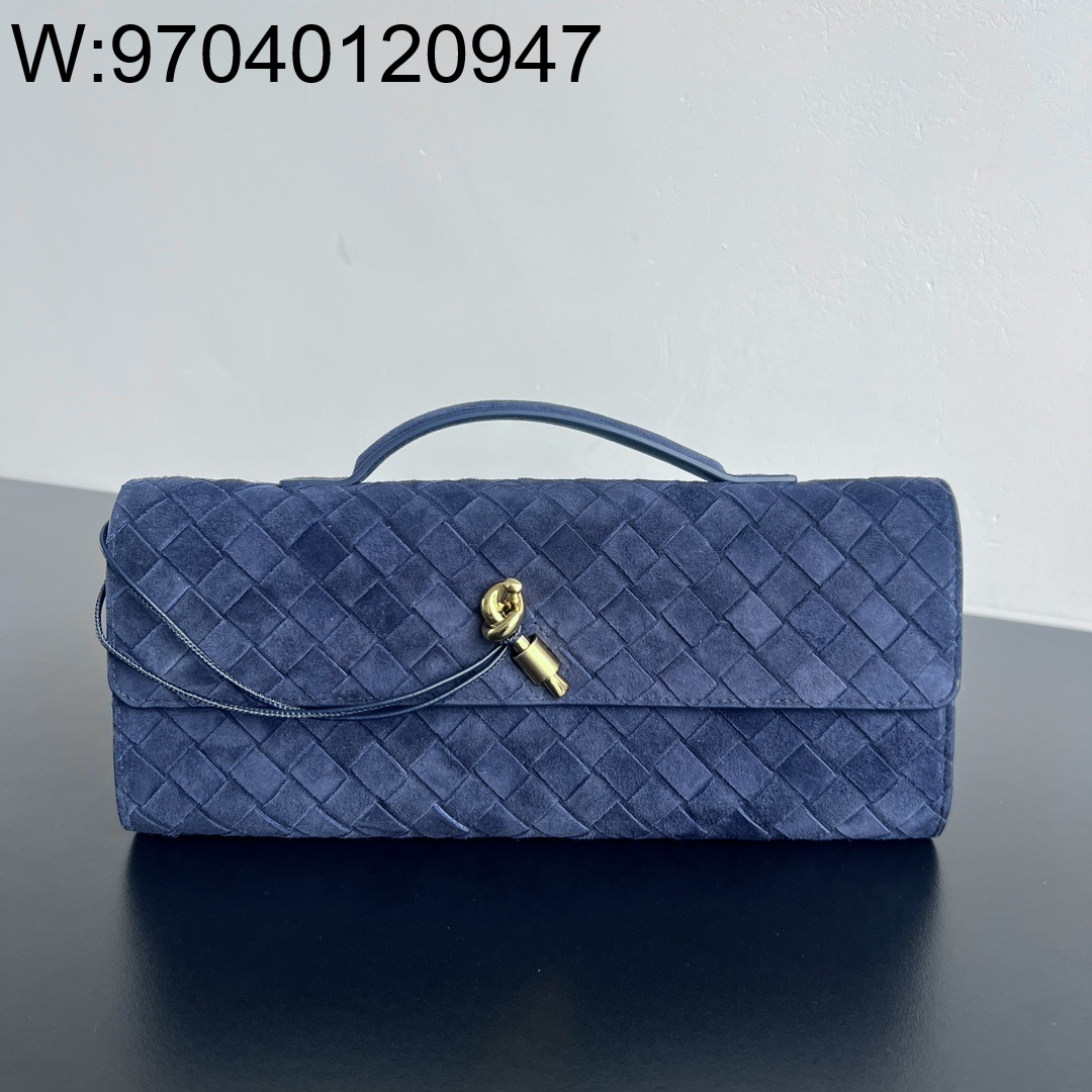 징 팩토리 보테가베네타 안디아모 클러치 741511 31*13*3cm 네이비 블루 스웨이드