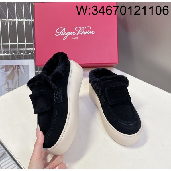 [AN3] 로로피아나 털 로퍼 슬리버 블랙 5cm