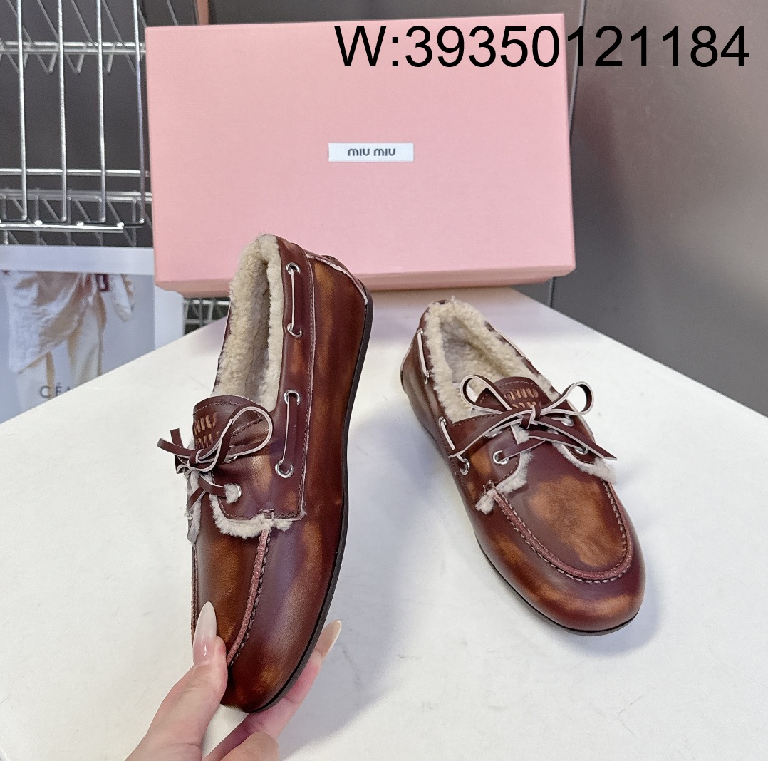 [AN3] 미우미우 빈티지 털 레더 로퍼 브라운