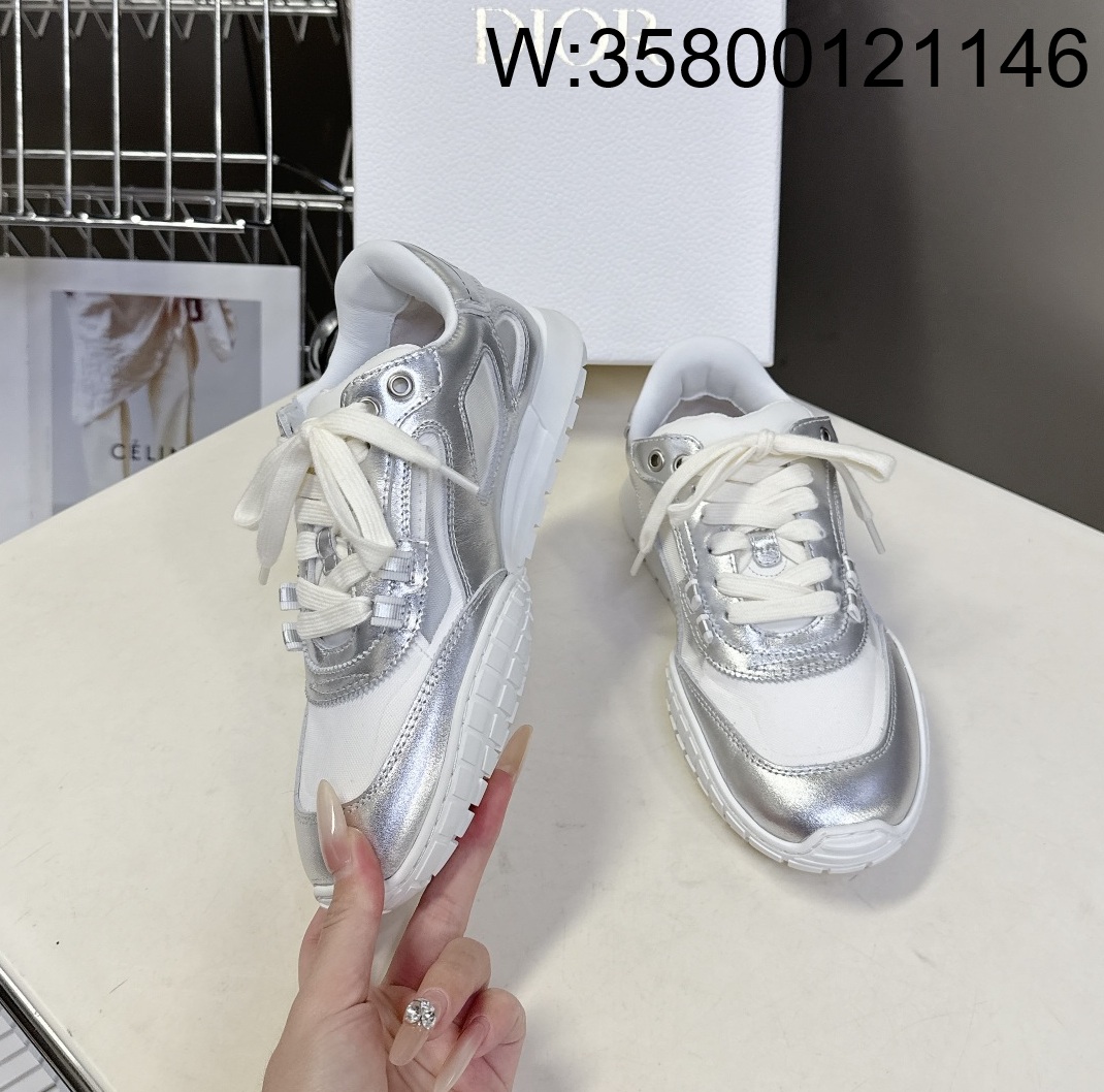 [AN3] 디올 테크 스니커즈 라미네이티드 그레인드 카프스킨 앤 트랜스패런트 메쉬 실버