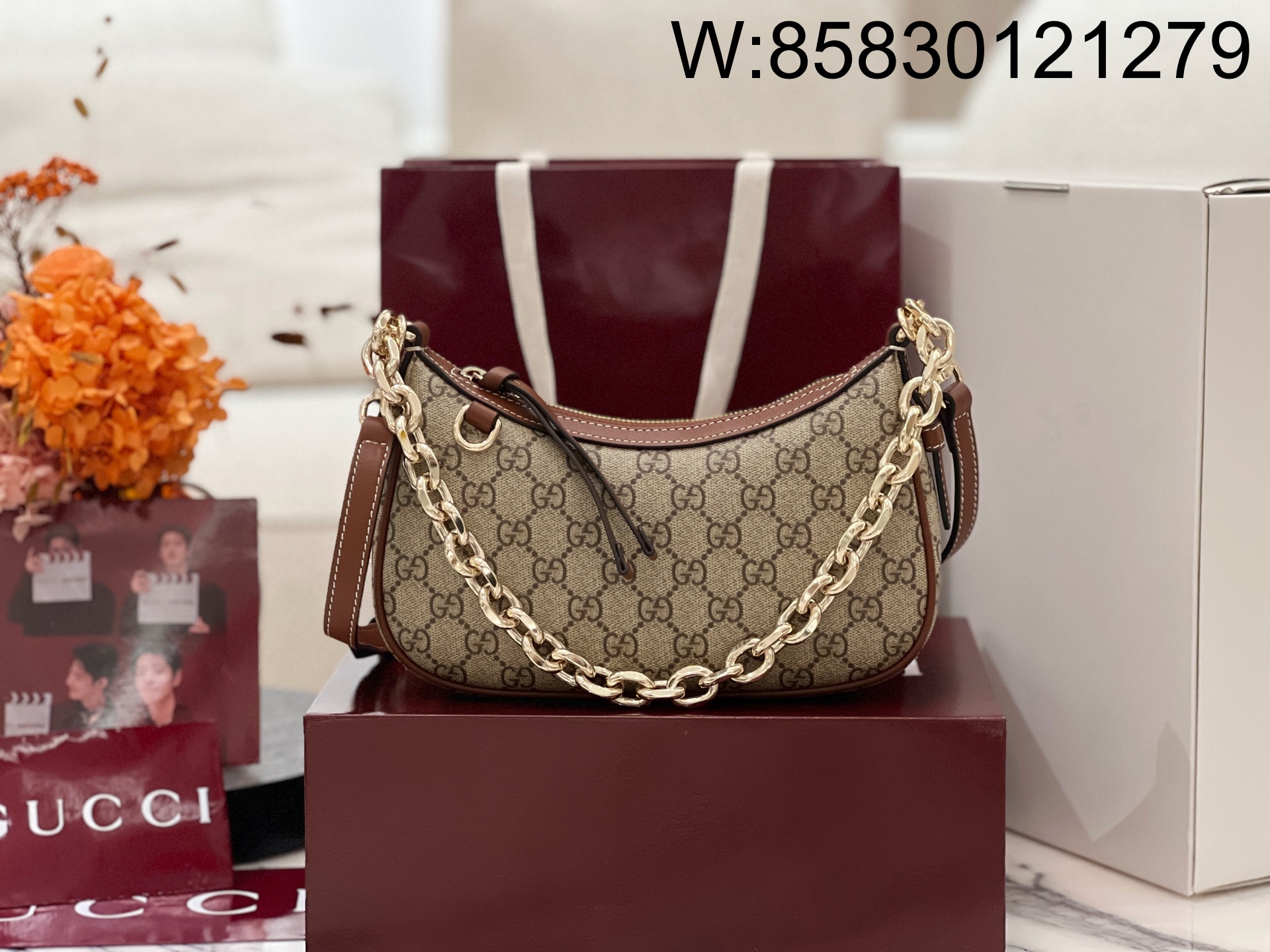 [JHL] 구찌 GG 엠블럼 스몰 숄더백 베이지 다크 브라운 847447 24*16.5*5.5cm