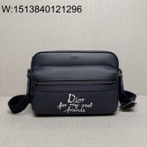 [JHL] 디올 하일톤 넬 라이더 2.0 집 메신저 백 그레인드 카프스킨 프린트 네이비 블루 화이트