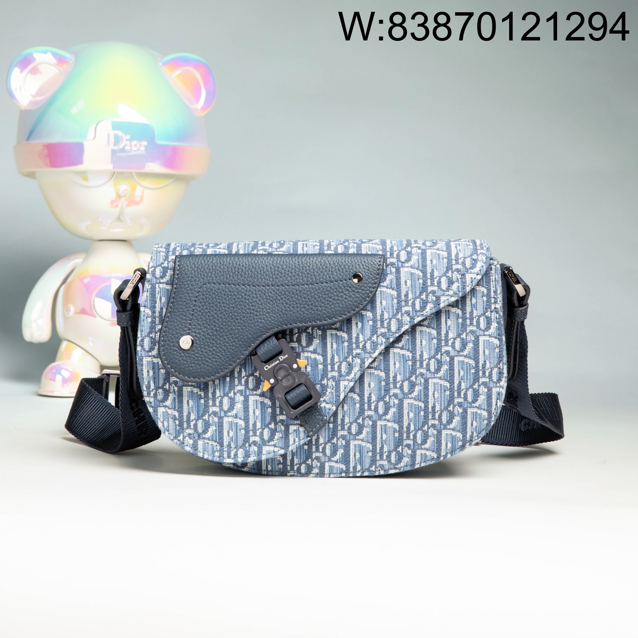 [JHL] 디올 새들 메신저 백 디올 오블리크 자카드 앤 그레인드 카프스킨 블루