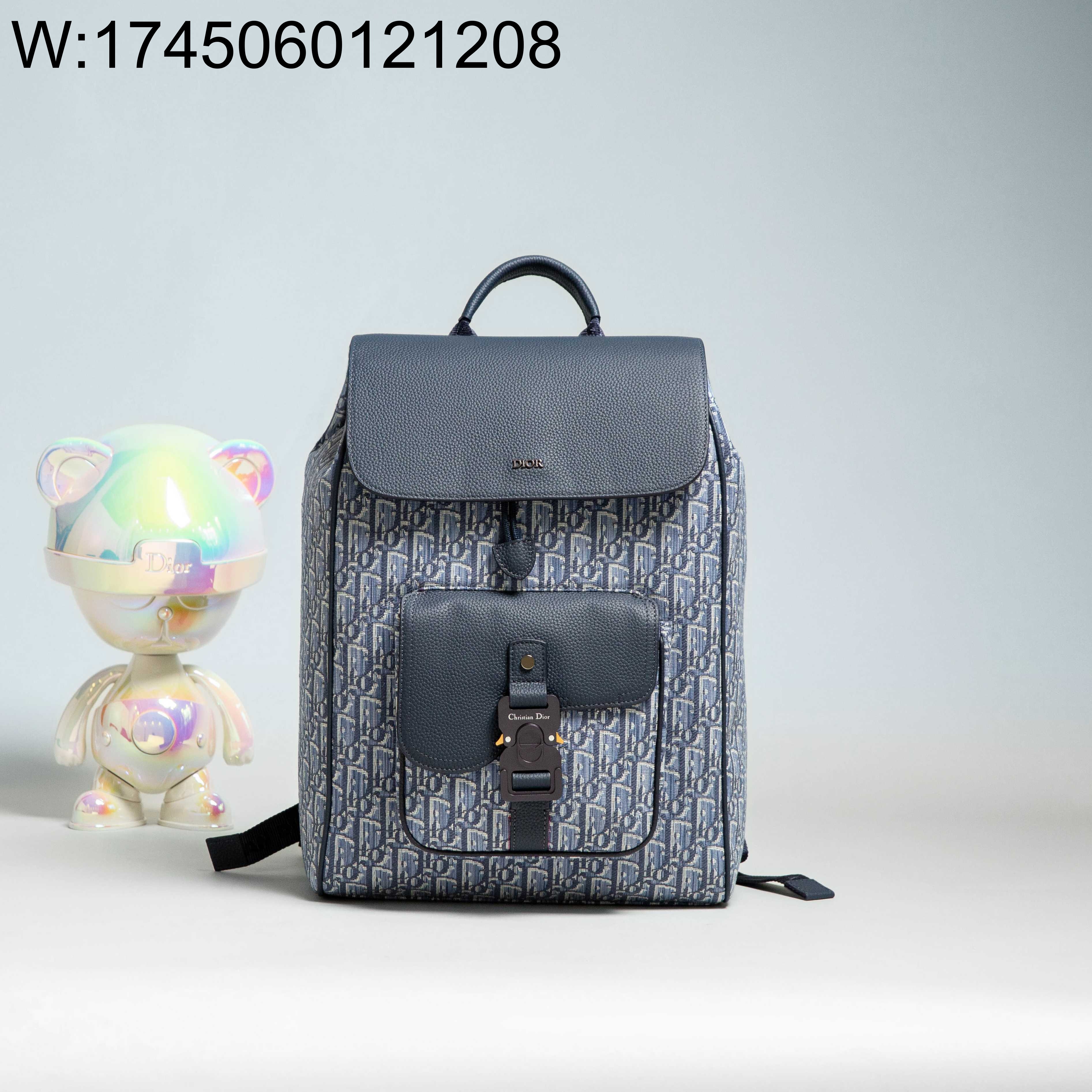 [JHL] 디올 새들 백팩 플랩 디올 오블리크 자카드 앤 그레인드 카프스킨 블루