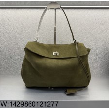 [dxg] 발렌시아가 로데오 핸드백 미디움 카키 35cm 스웨이드 실버 장식 