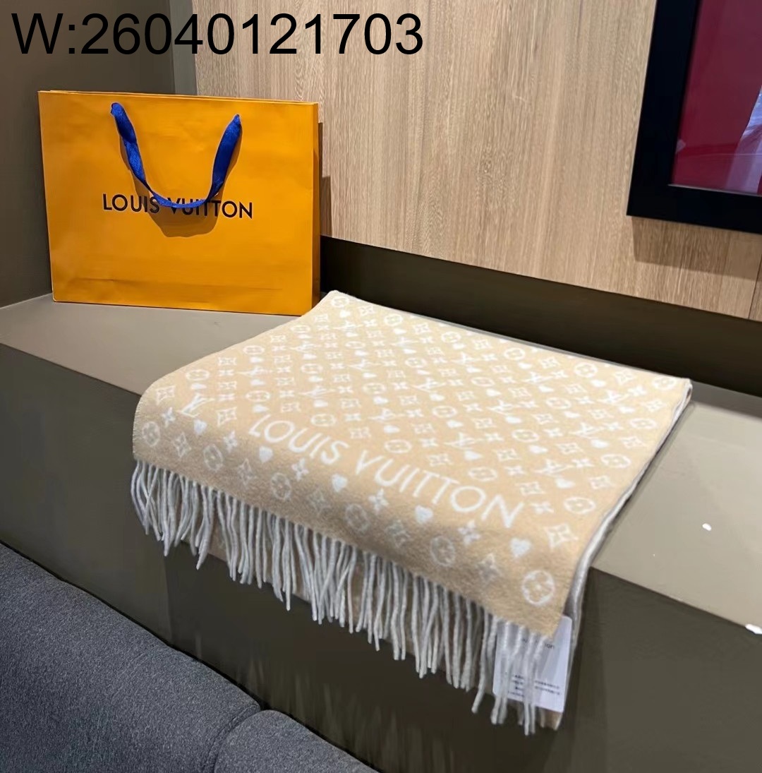 AGG 루이비통 게임 온 스카프 195*45cm 베이지 양털
