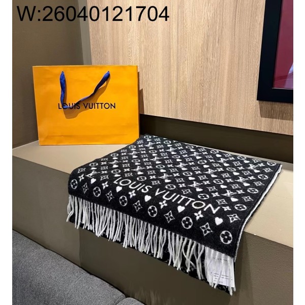 AGG 루이비통 게임 온 스카프 195*45cm 블랙 양털