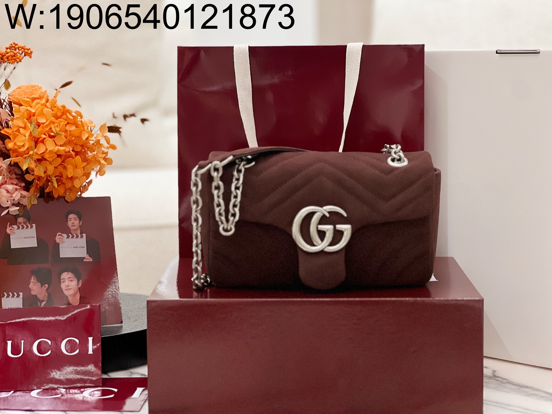 [JHL] 구찌 GG 마몽 스몰 숄더백 스웨이드 브라운 837280 23*14*6cm