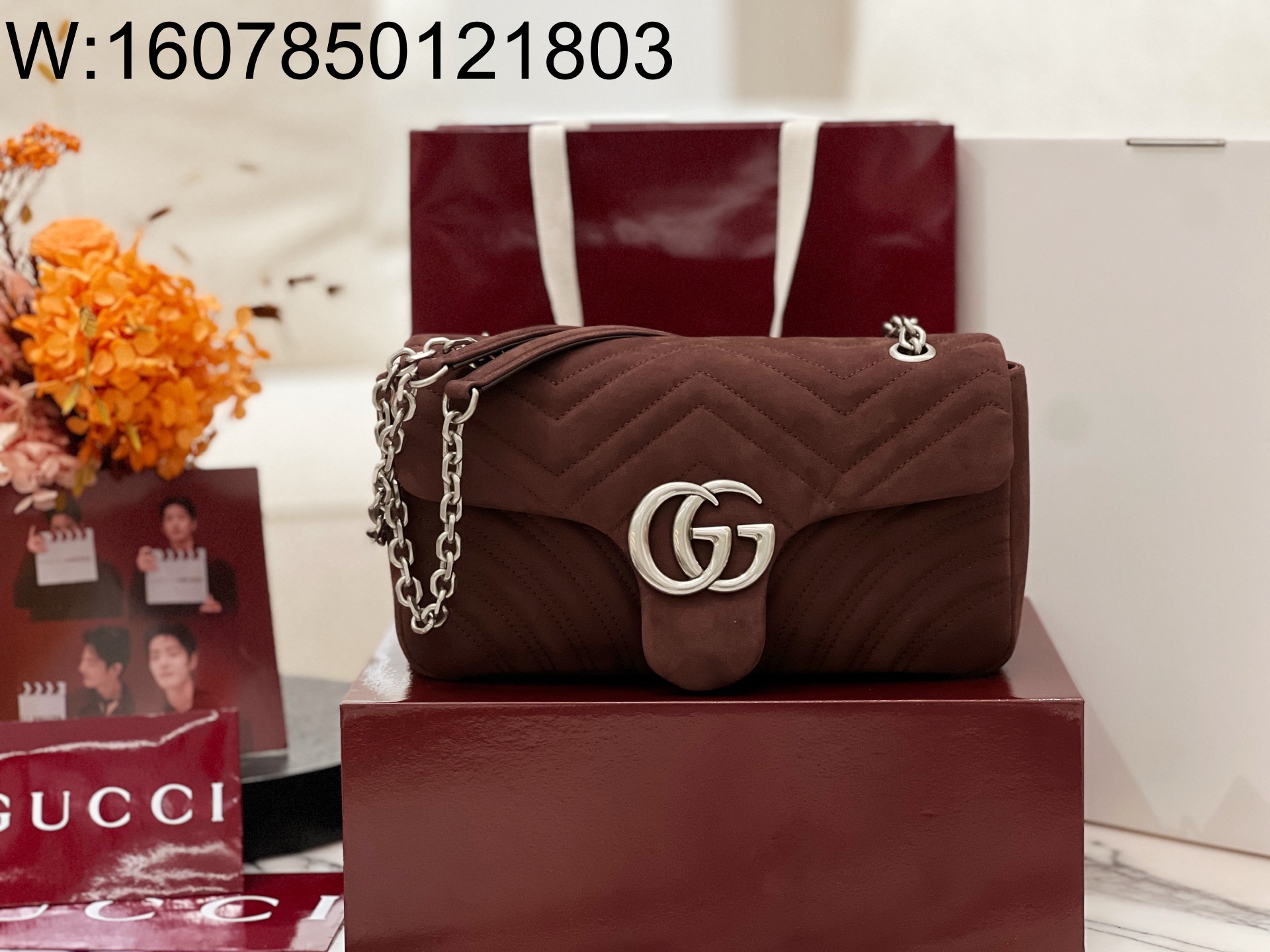 [JHL] 구찌 GG 마몽 미디엄 숄더백 스웨이드 브라운 837267 26*15*7cm