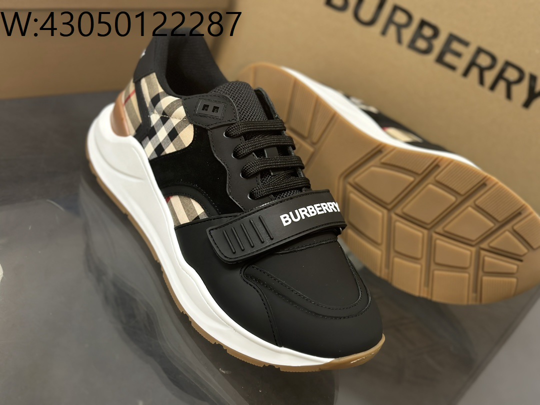 [152] 버버리 모노그램 체크 이음 찍찍이 스니커즈 블랙