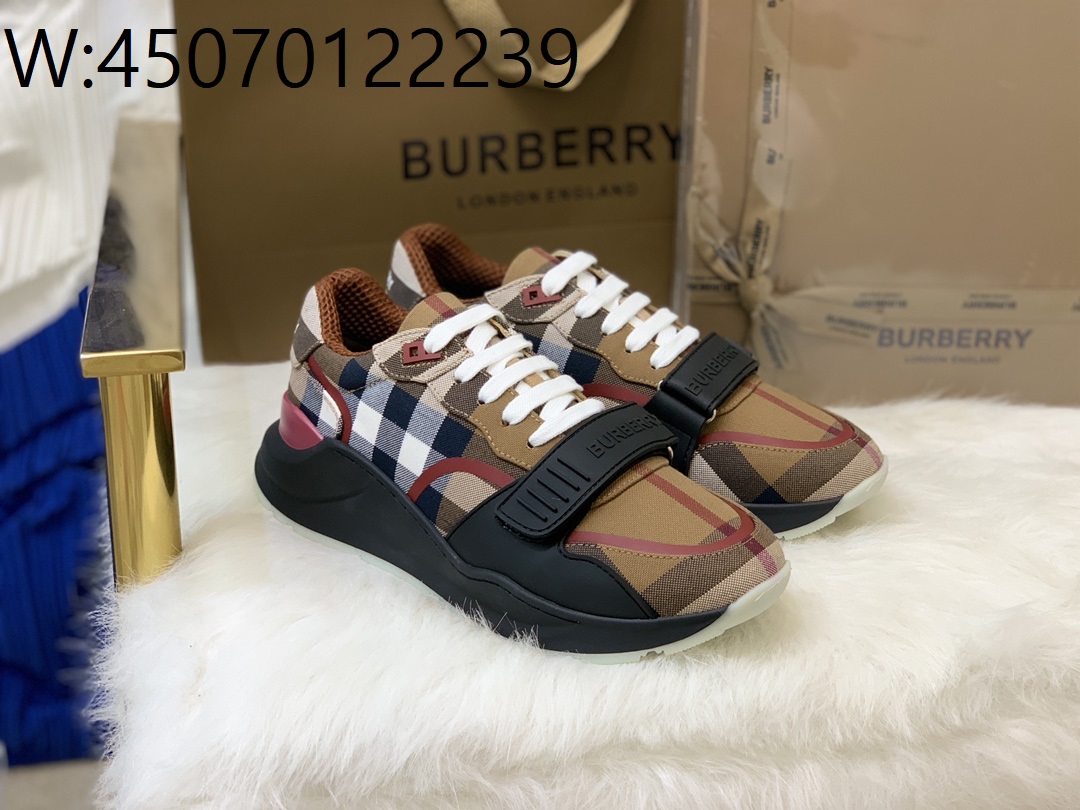 [152] 버버리 빈티지 체크 이음 찍찍이 스니커즈 브라운