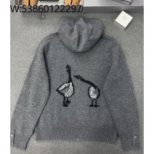 TJ공장 톰브라운 뒷면 오리 자카드 니트 후드집업 그레이