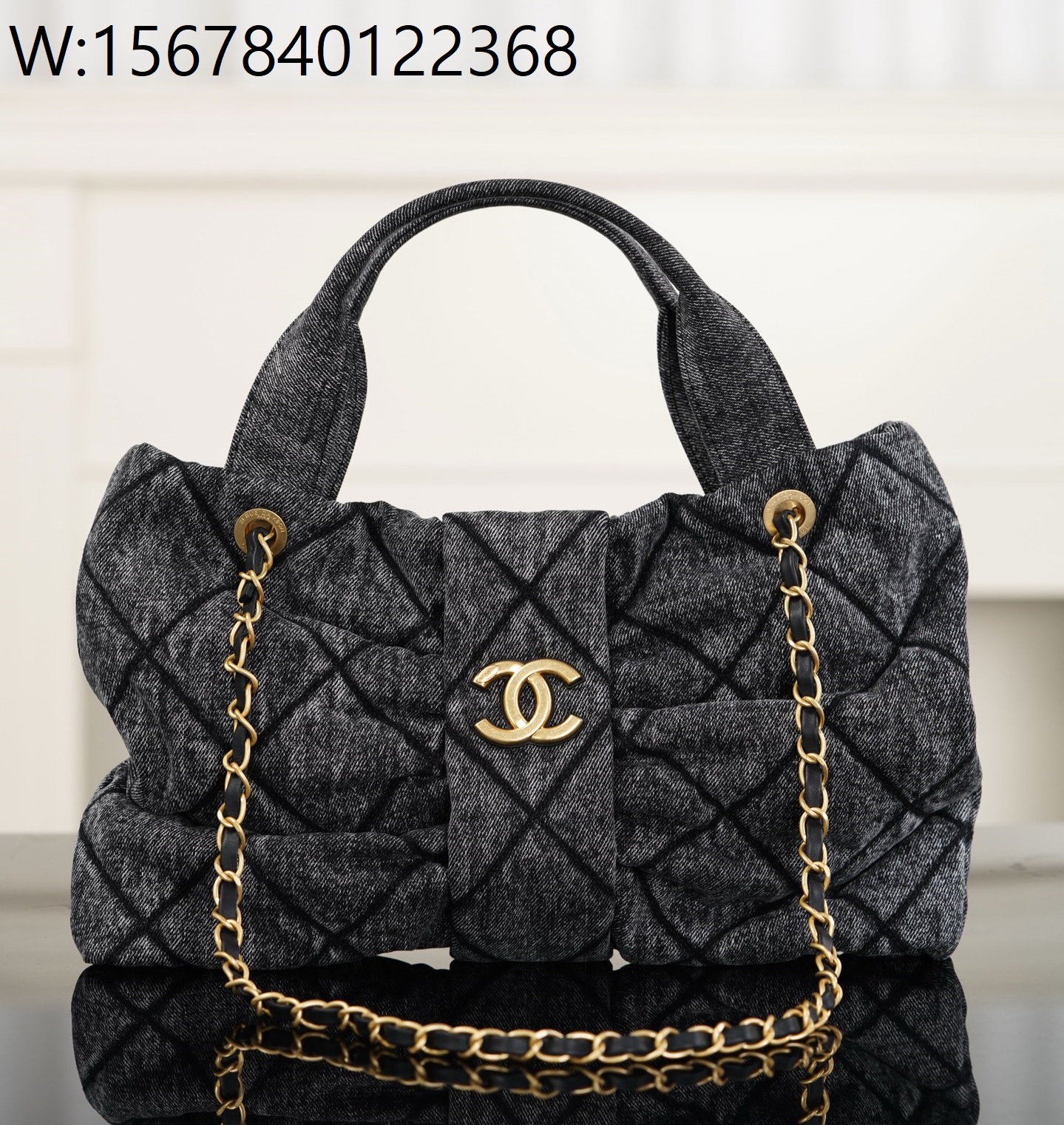 [JD] 샤넬 맥시 보우 백 워시드 데님 골드 메탈 블랙 29*38*5cm