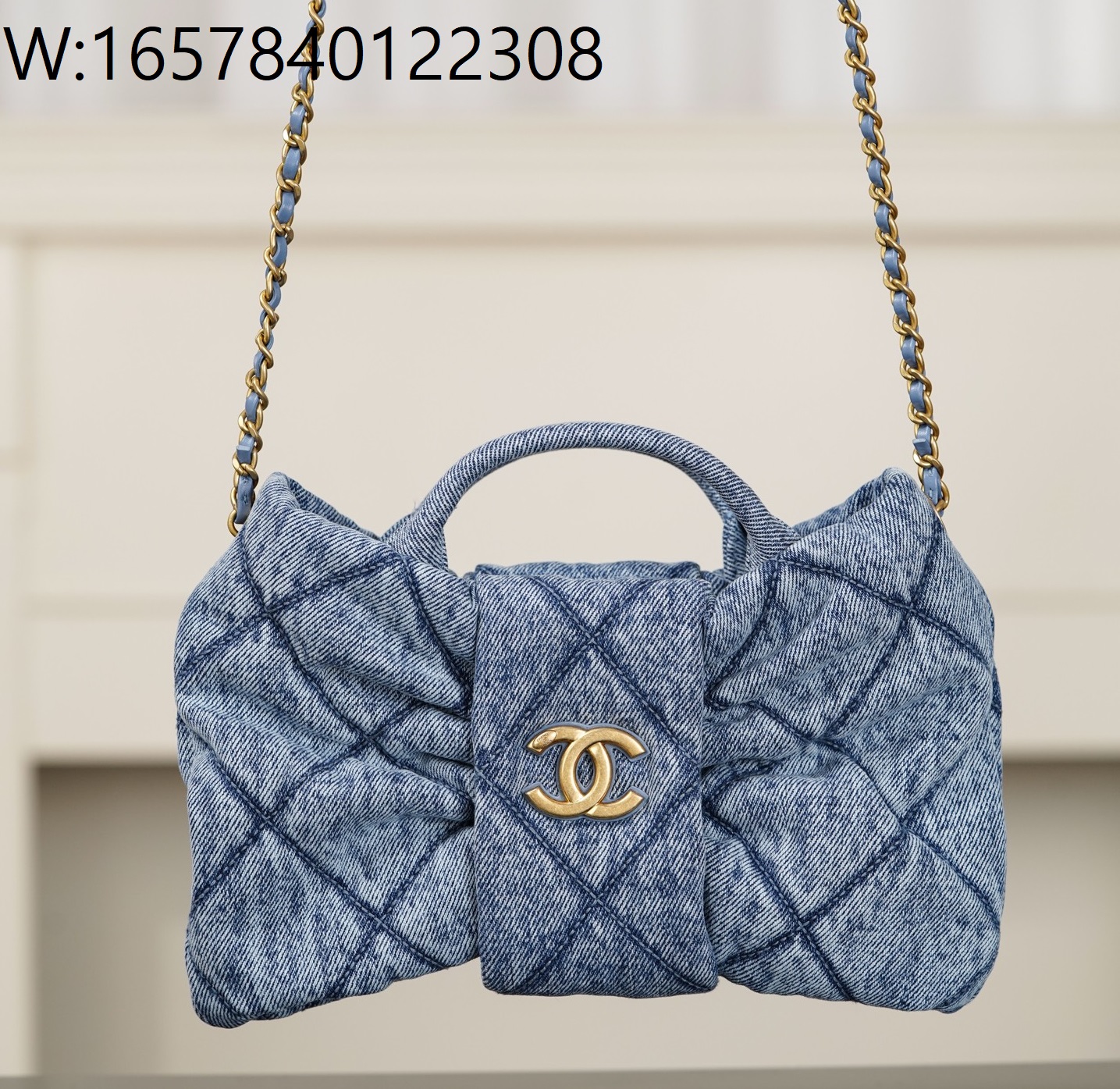 [JD] 샤넬 맥시 보우 백 워시드 데님 골드 메탈 블루 18*26*5cm