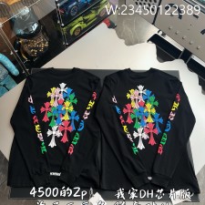 V공장 크롬하츠 컬러 십자가 패턴 긴팔티 블랙