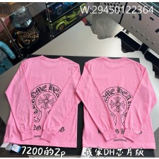 V공장 크롬하츠 소매 뒷면 모노그램 긴팔티 핑크