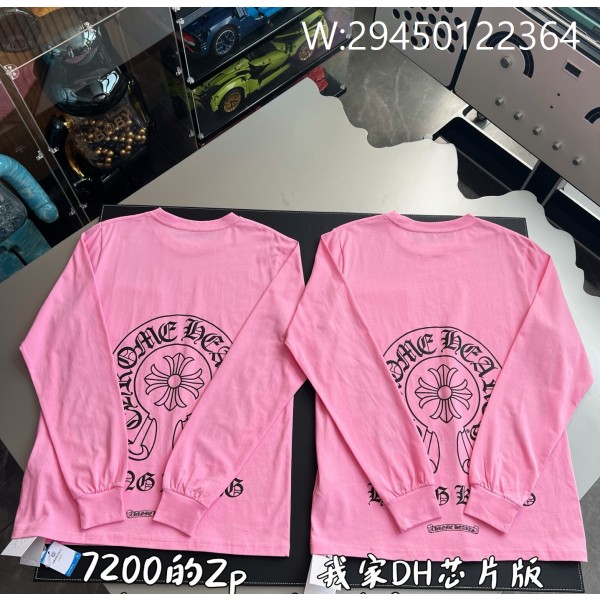 V공장 크롬하츠 소매 뒷면 모노그램 긴팔티 핑크