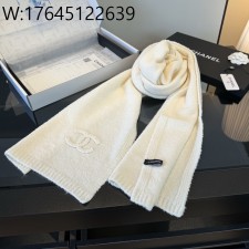 AGG 샤넬 CC로고 캐시미어 단색 스카프 180*35cm 화이트