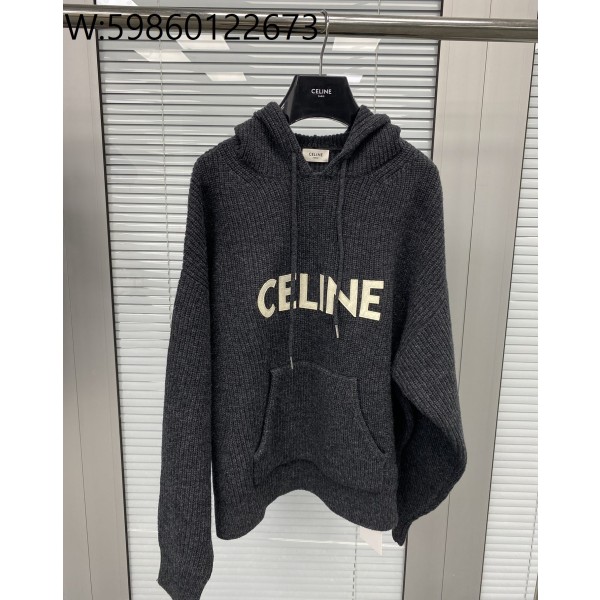 TJ공장 셀린느 모노그램 니트 후드티 블랙