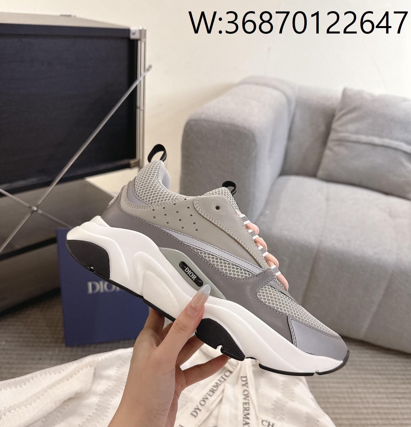 [327] 디올 B22 스니커즈 그레이 화이트 블랙 카프스킨 남성용 4cm