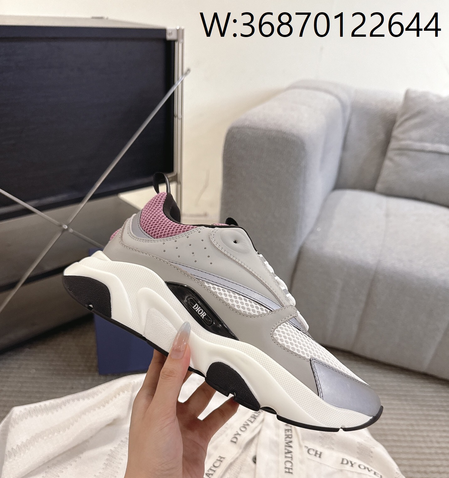 [327] 디올 B22 스니커즈 화이트 블랙 핑크 카프스킨 남성용 4cm
